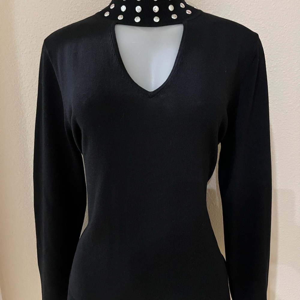 Michael Michael Kors Black sweater with Silver Stud Neckline.NWT